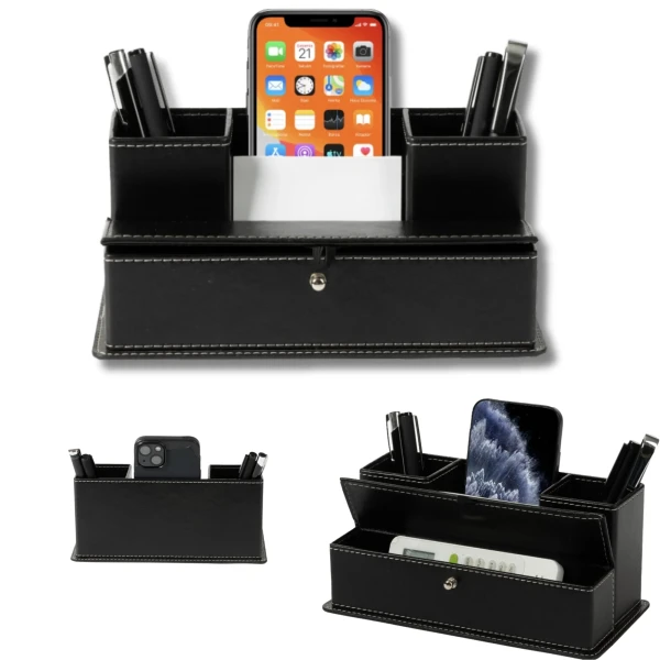 Porte-stylo tiroir en cuir