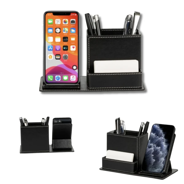 Porte-stylo en cuir avec support de téléphone